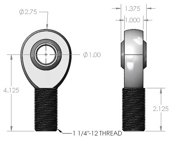 1 1/4-12 x 1 Heim Joint Dimensions