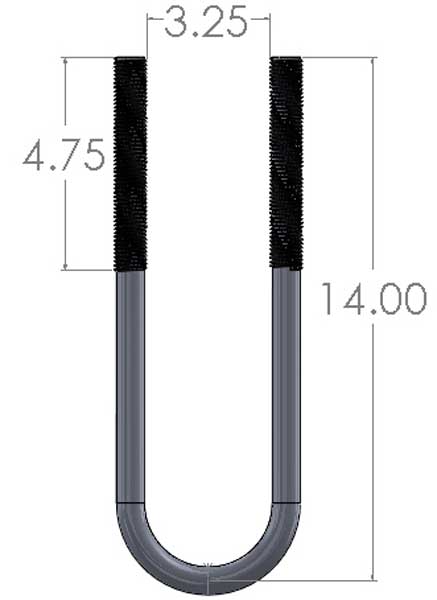 3 1/4" x 14" U-Bolt Dimensions