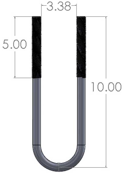 3 3/8" x 10" U-Bolt Dimensions