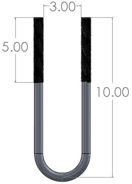 3" x 10" U-Bolt Dimensions