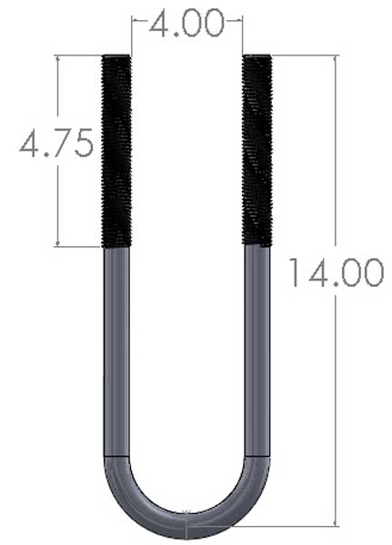 4" x 14" U-Bolt Dimensions