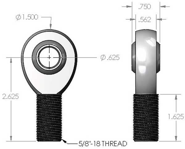 5/8"-18 x 5/8" Heim Joint Dimensions