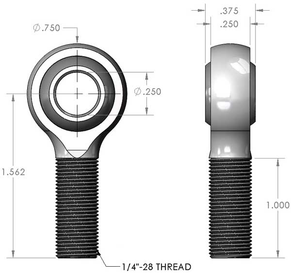 1/4" x 1/4" Rod End Dimensions