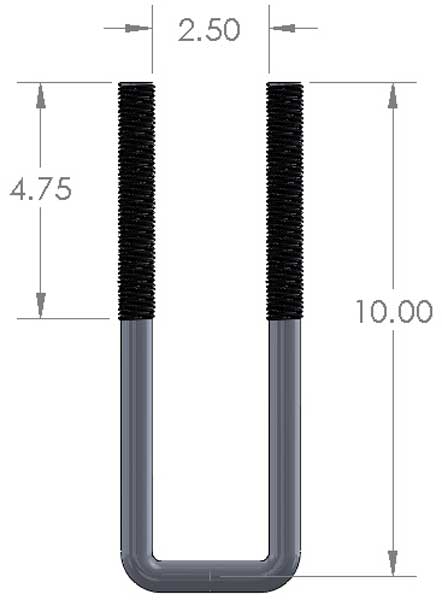 2 1/2" X 10" Square U-Bolt Dimensions