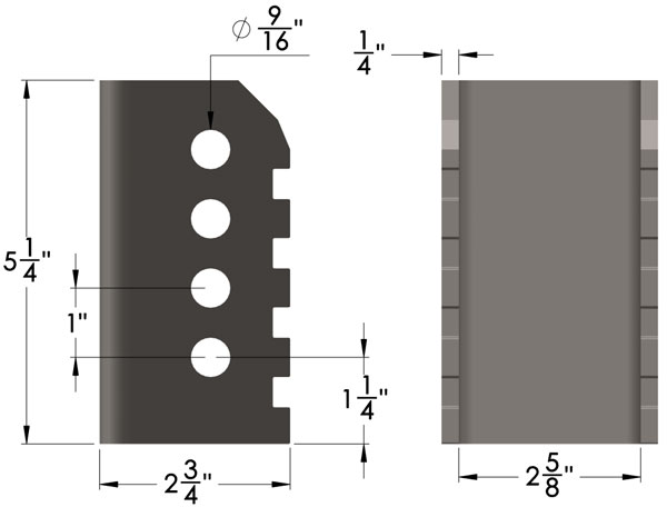 Flat Bottom Link Mount 2.625 Inch Dimensions