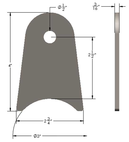 Axle Tab Long Dimensions