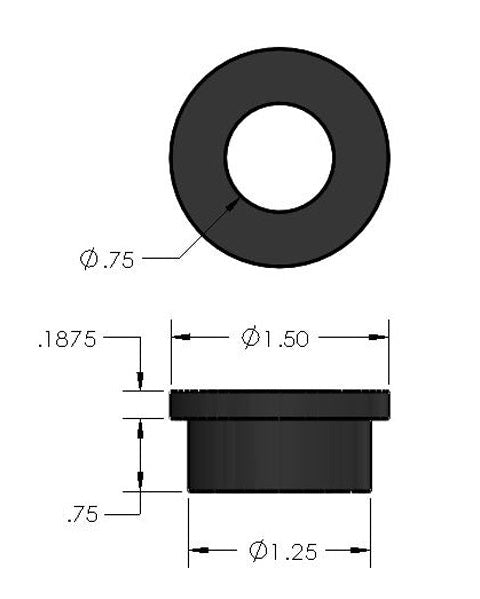 Single Poly Bushing 2 Inch Wide With 1/2 Inch Bolt Hole