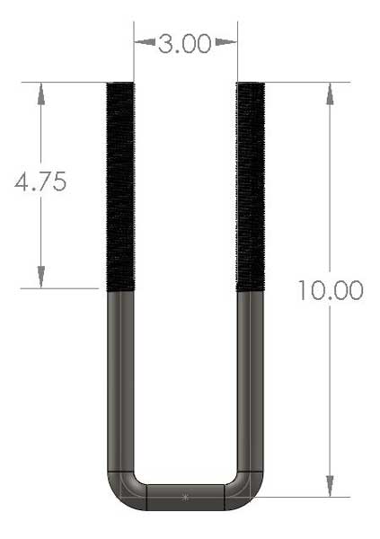 U Bolt, 5/8 x 3 x 10 Square