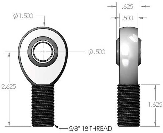 5/8"-18 x 1/2" Heim Joint Dimensions