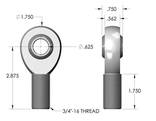 3/4"-16 x 5/8" Heim Joint Dimensions