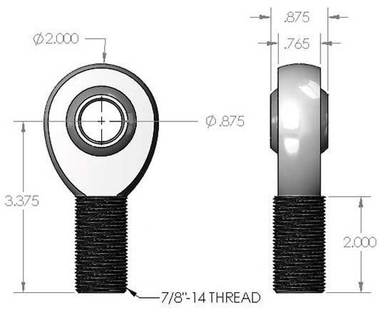 7/8"-14 x 7/8" Heim Joint Dimensions