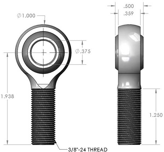 3/8" x 3/8" Rod End Dimensions