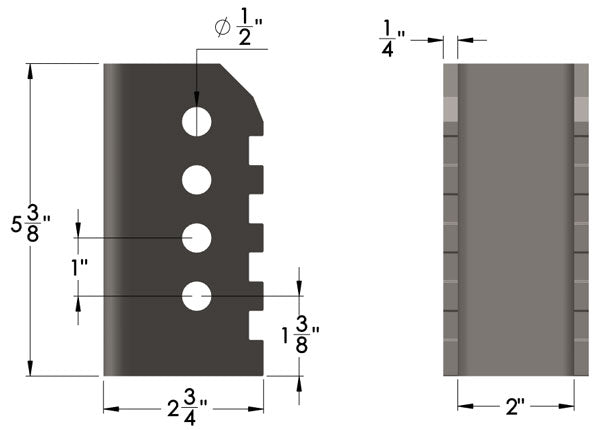 Flat Bottom Link Bracket 2 Inch Dimensions