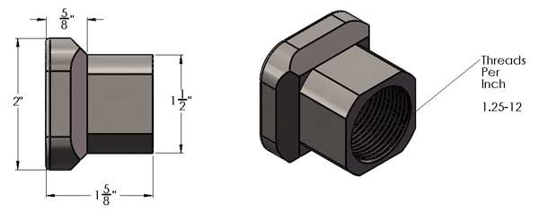 1 1/4-12 Right Hand Thread Tube Insert for 1 1/2 ID Square Tubing ...
